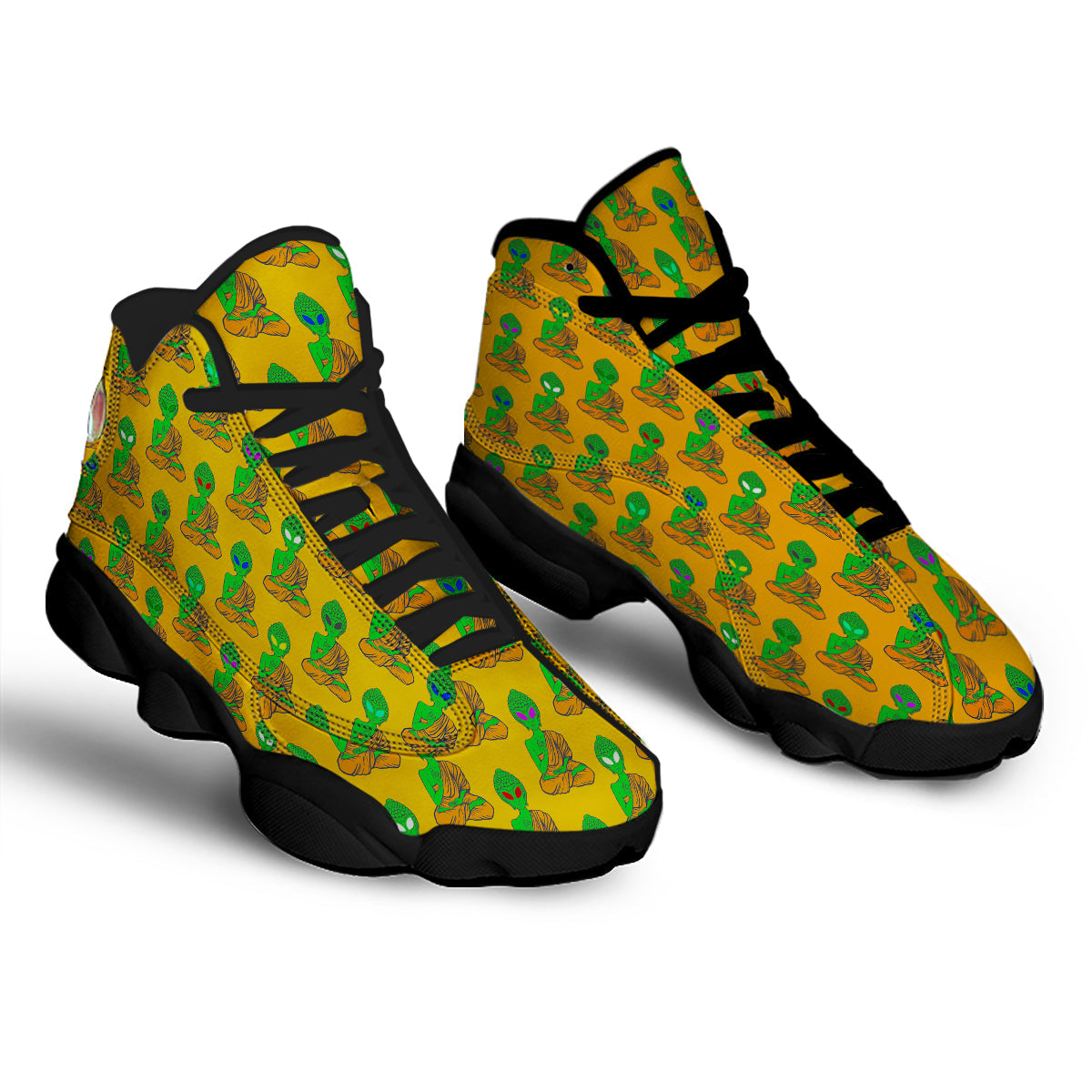 Buddha Alien Psychedelic Print Pattern Black Basketball Shoes-grizzshop