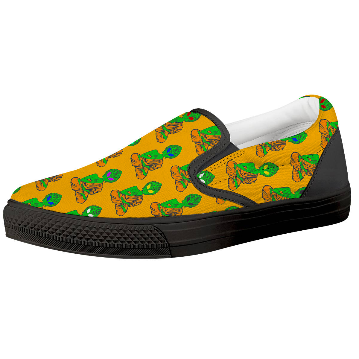 Buddha Alien Psychedelic Print Pattern Black Slip On Shoes-grizzshop