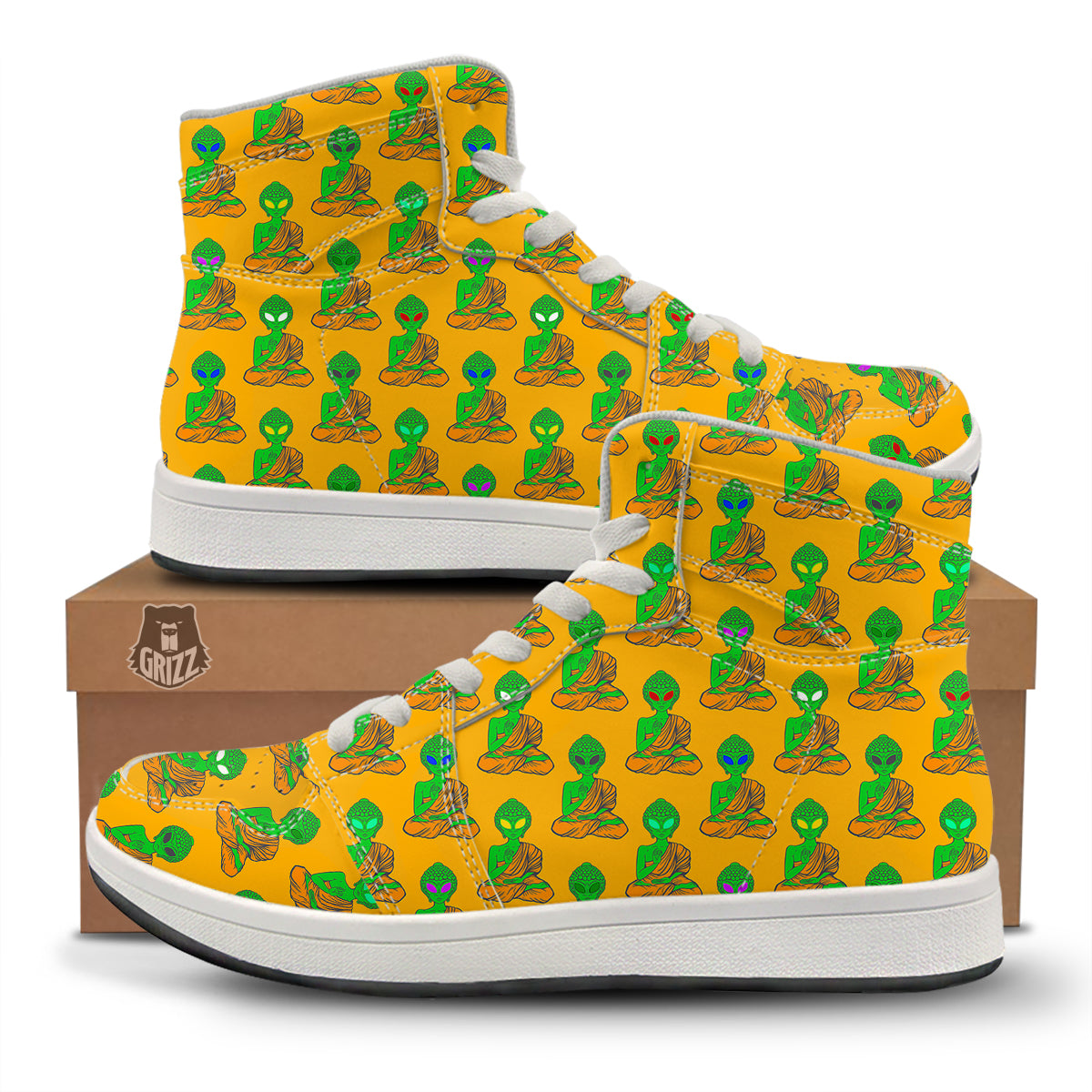 Buddha Alien Psychedelic Print Pattern High Top Sneakers-grizzshop