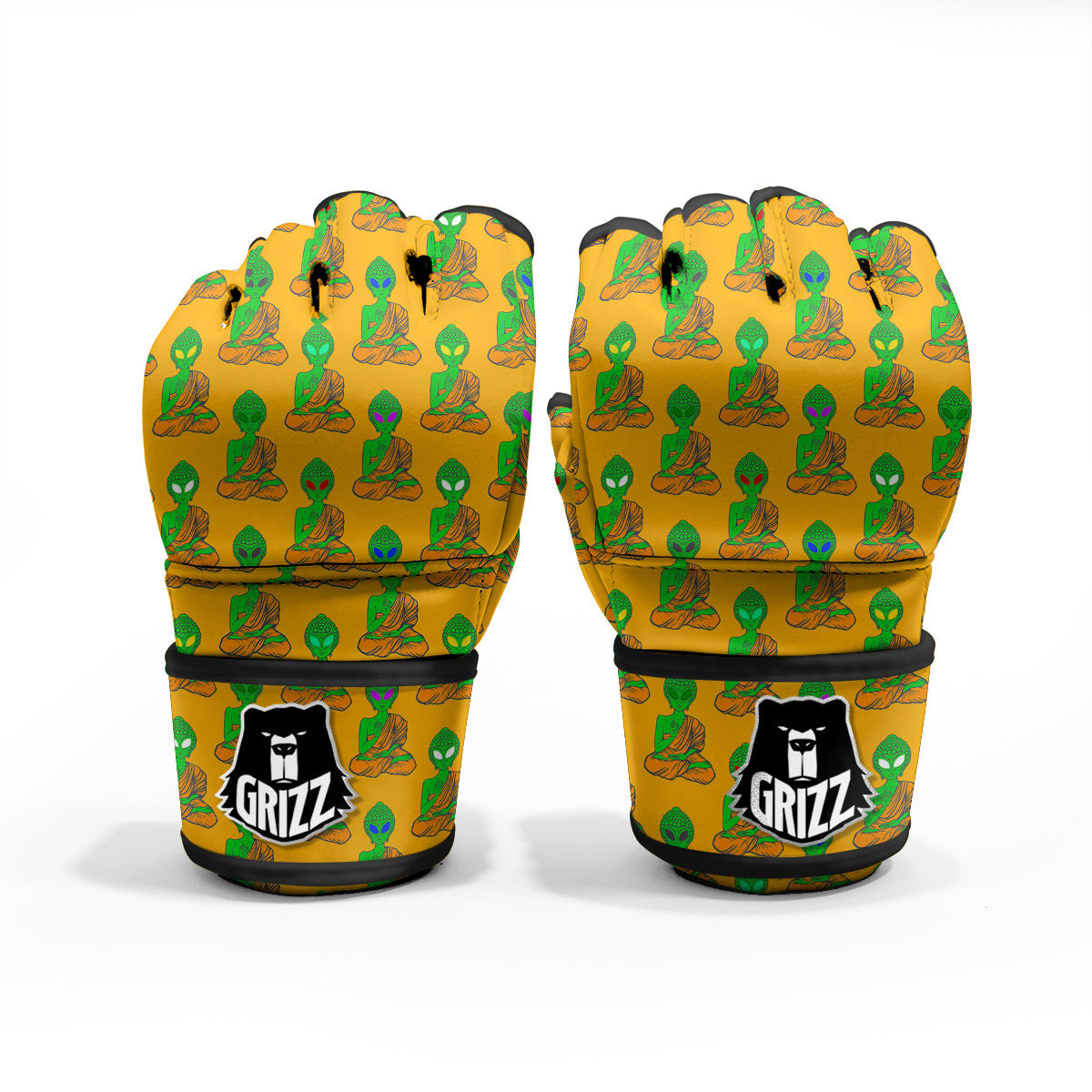 Buddha Alien Psychedelic Print Pattern MMA Gloves-grizzshop