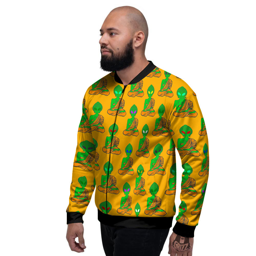 Buddha Alien Psychedelic Print Pattern Men's Bomber Jacket-grizzshop