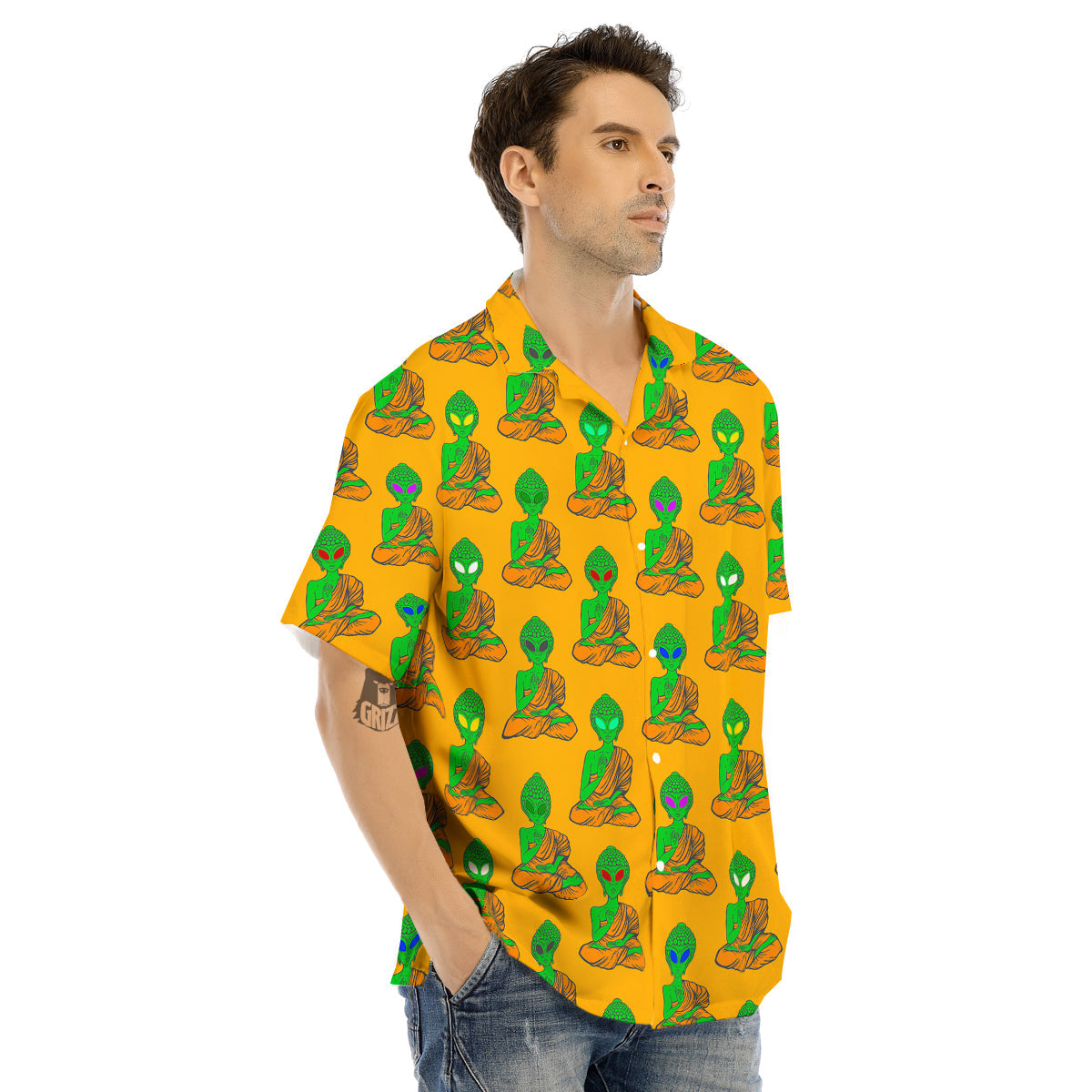 Buddha Alien Psychedelic Print Pattern Men's Hawaiian Shirt-grizzshop