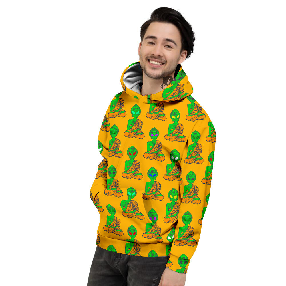 Buddha Alien Psychedelic Print Pattern Men's Hoodie-grizzshop