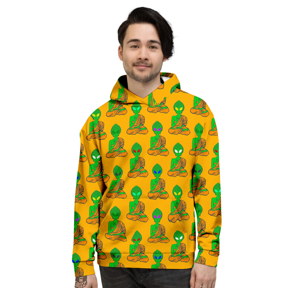 Buddha Alien Psychedelic Print Pattern Men's Hoodie-grizzshop