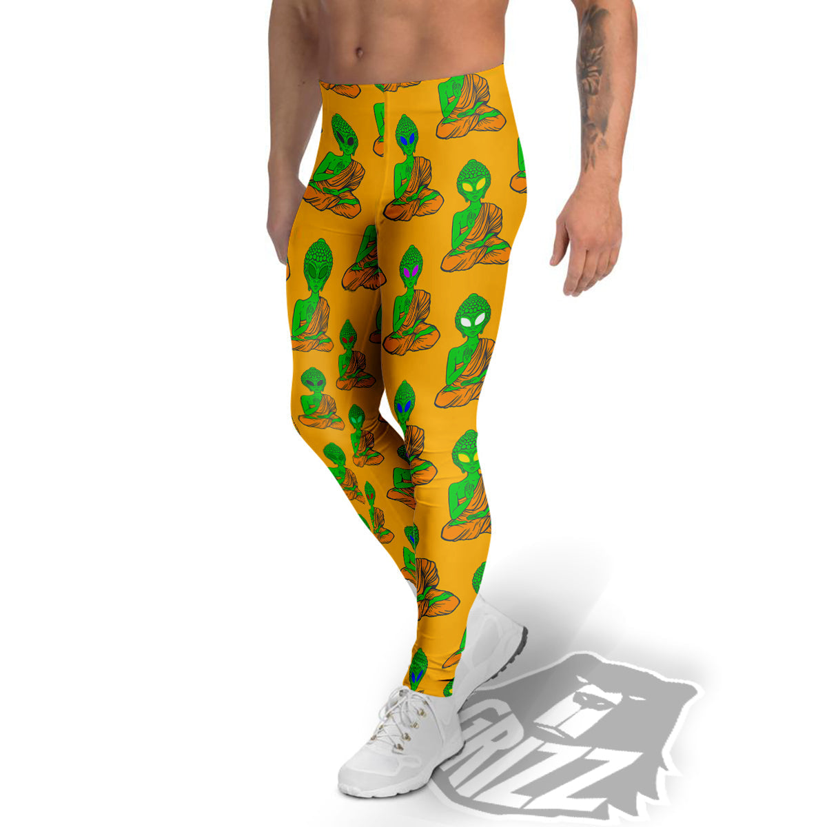 Buddha Alien Psychedelic Print Pattern Men's Leggings-grizzshop