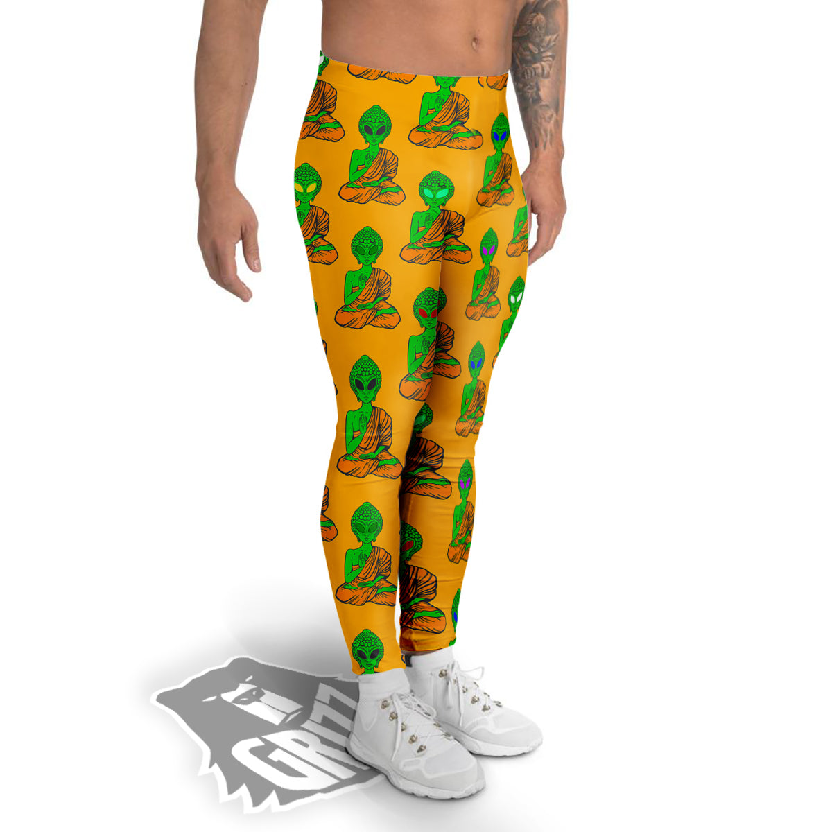 Buddha Alien Psychedelic Print Pattern Men's Leggings-grizzshop