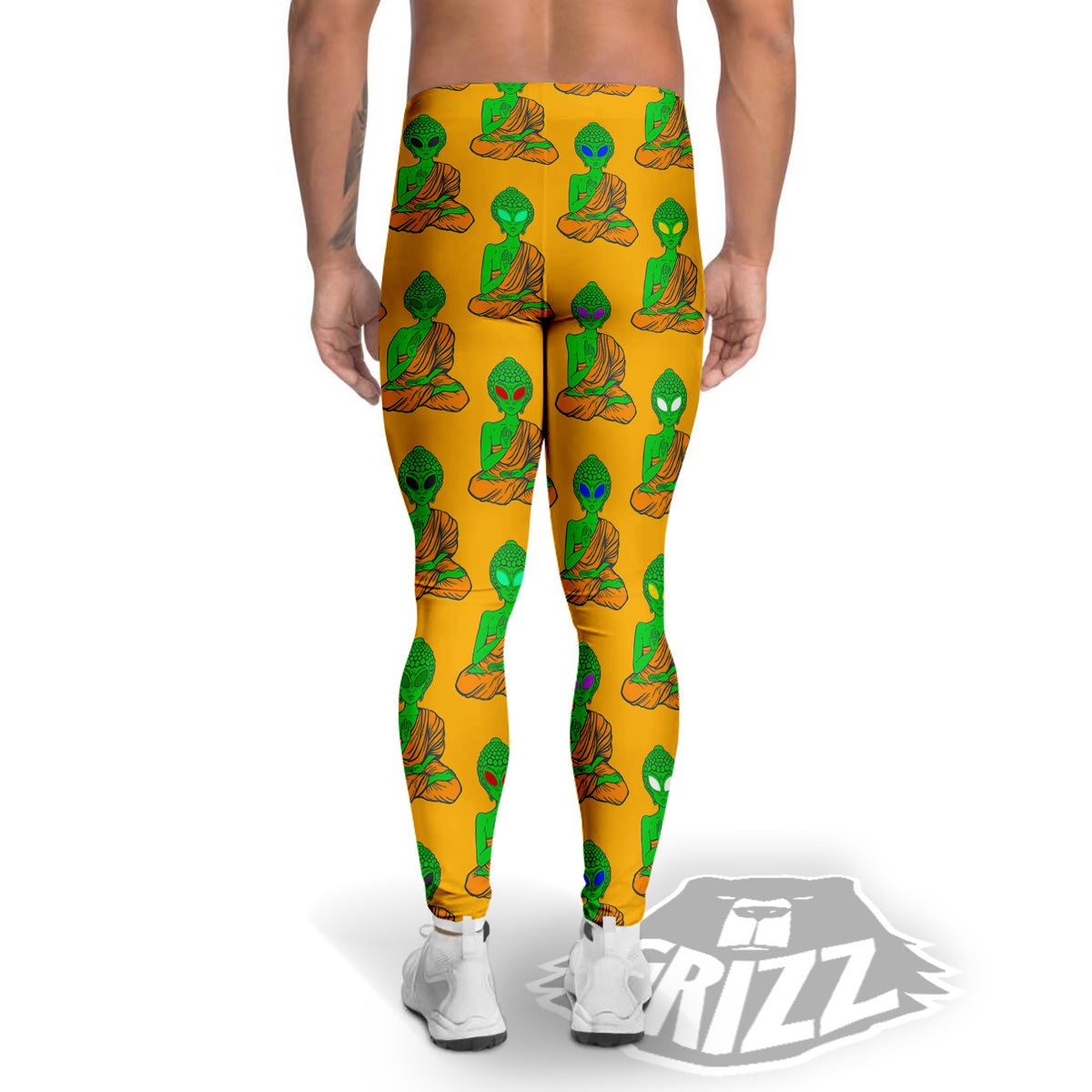 Buddha Alien Psychedelic Print Pattern Men's Leggings-grizzshop