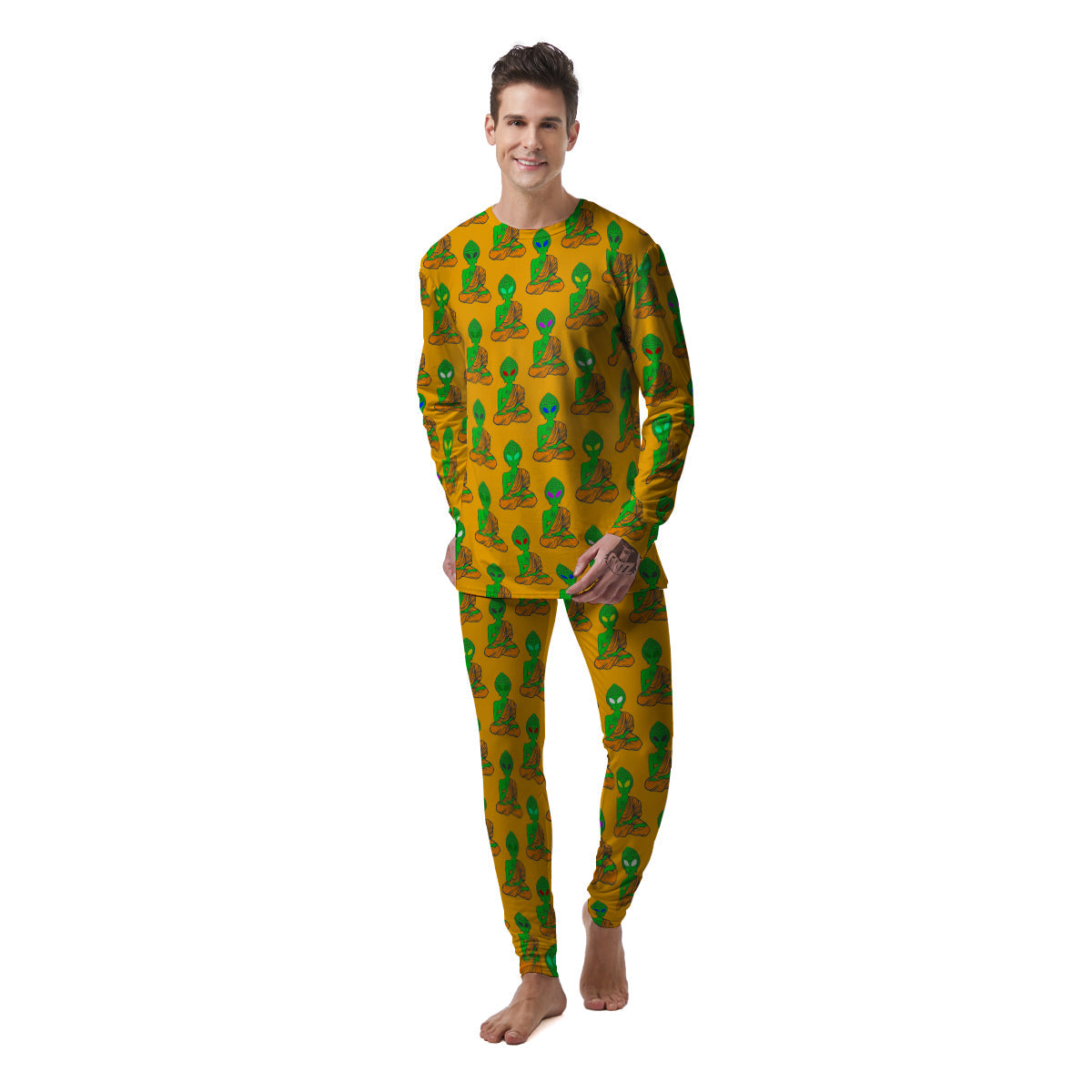 Buddha Alien Psychedelic Print Pattern Men's Pajamas-grizzshop