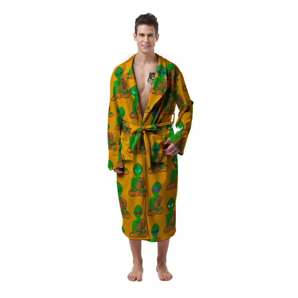 Buddha Alien Psychedelic Print Pattern Men's Robe-grizzshop