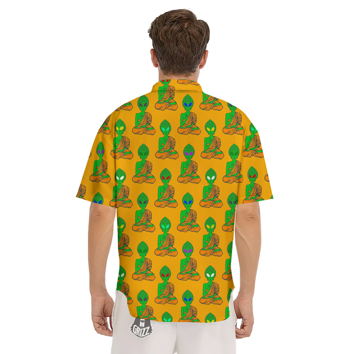 Buddha Alien Psychedelic Print Pattern Men's Short Sleeve Shirts-grizzshop