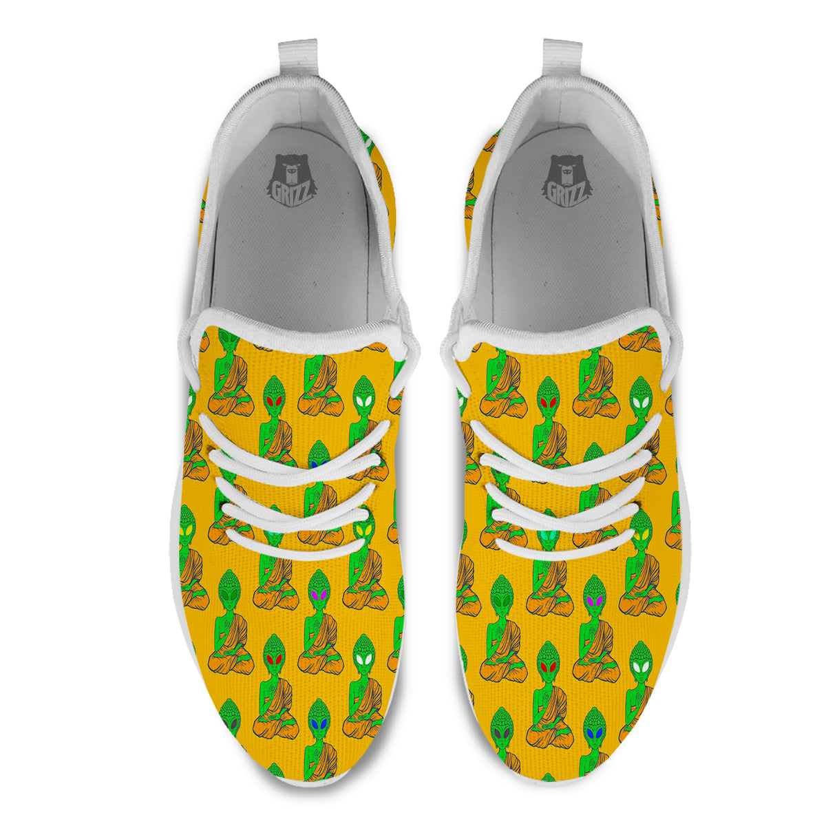 Buddha Alien Psychedelic Print Pattern White Athletic Shoes-grizzshop