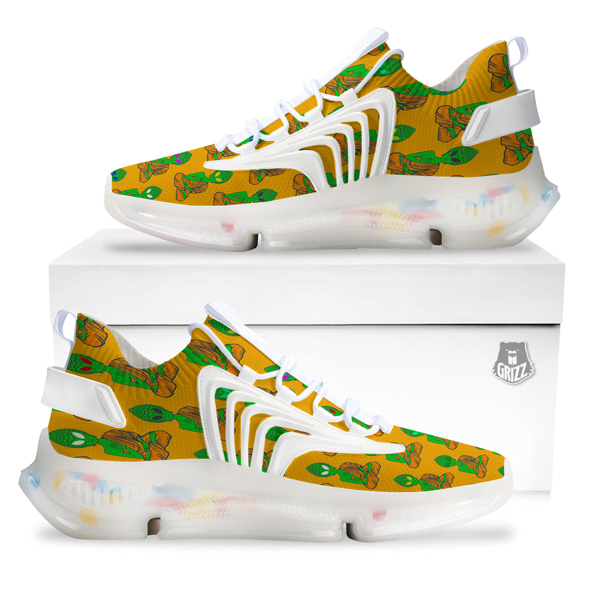 Buddha Alien Psychedelic Print Pattern White Gym Shoes-grizzshop