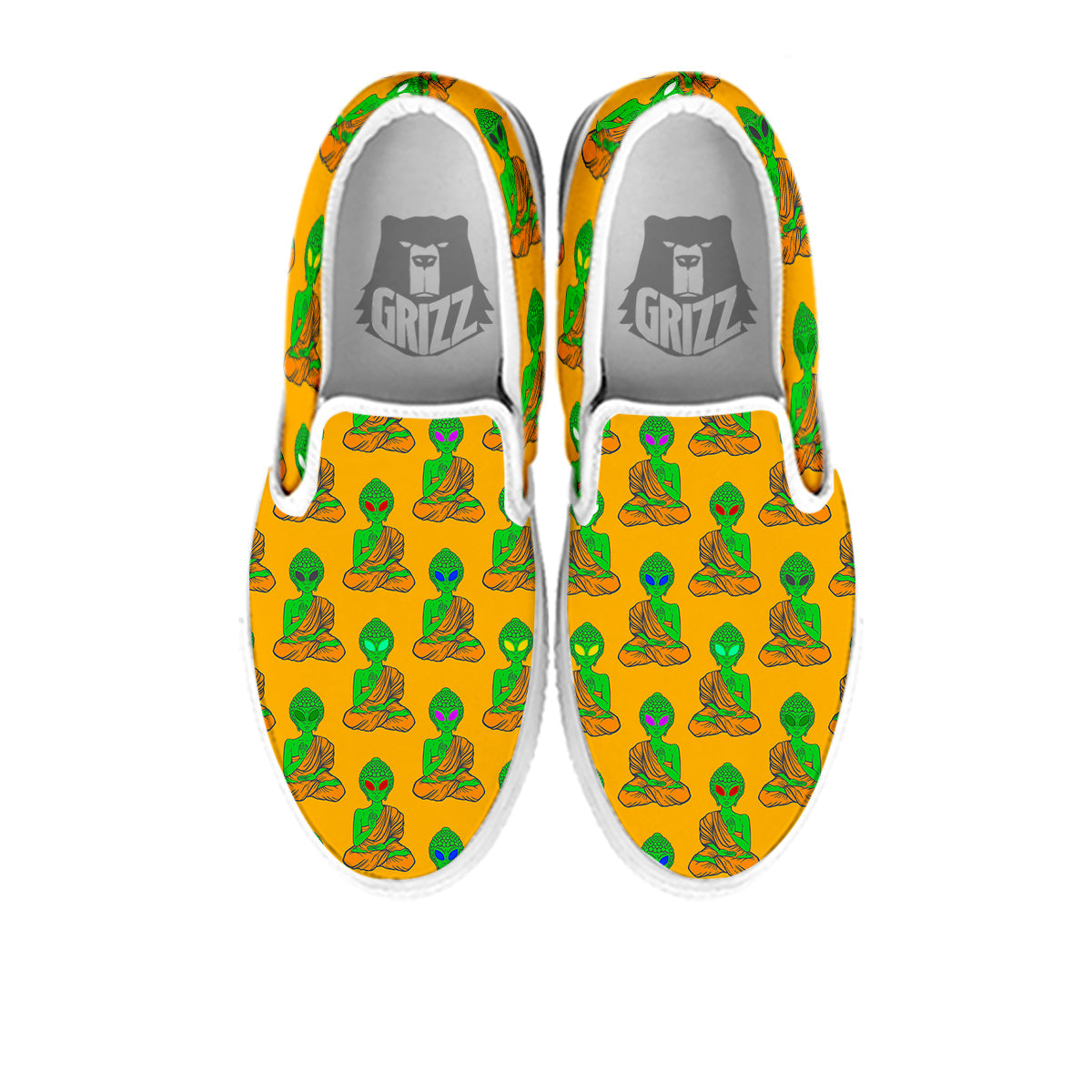 Buddha Alien Psychedelic Print Pattern White Slip On Shoes-grizzshop