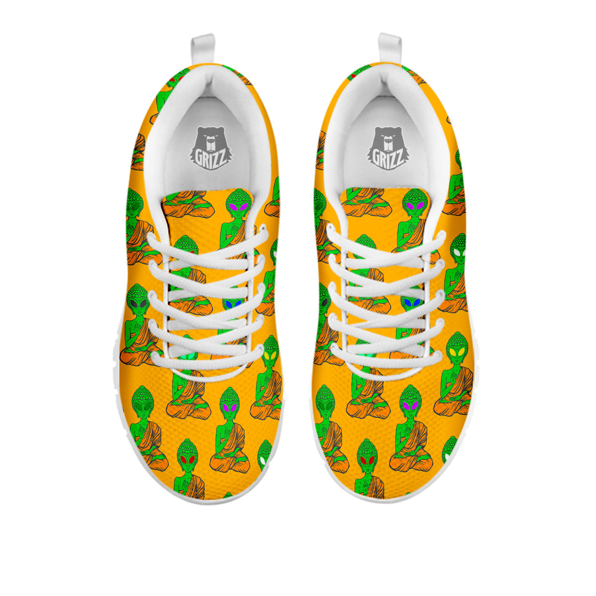 Buddha Alien Psychedelic Print Pattern White Sneaker-grizzshop