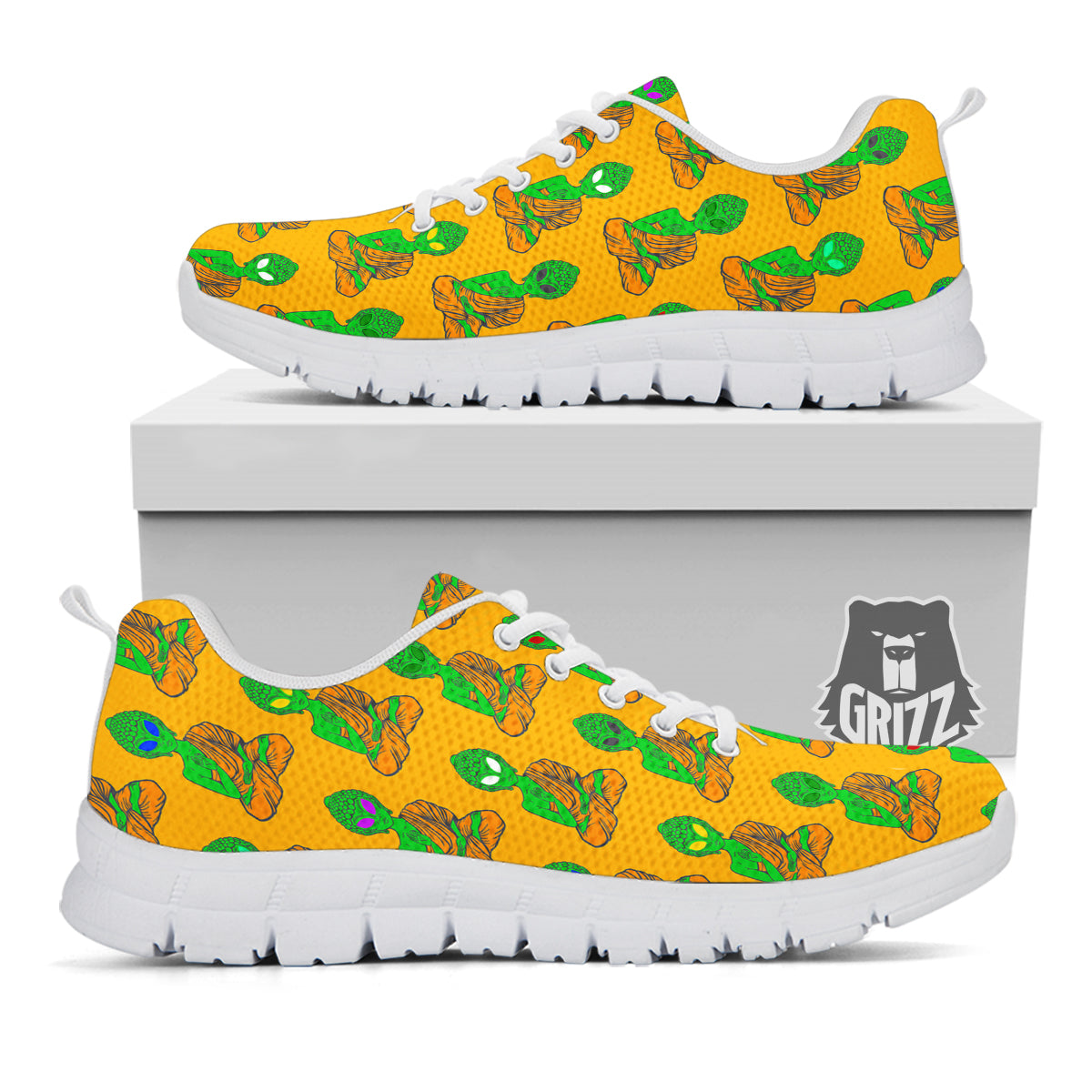 Buddha Alien Psychedelic Print Pattern White Sneaker-grizzshop