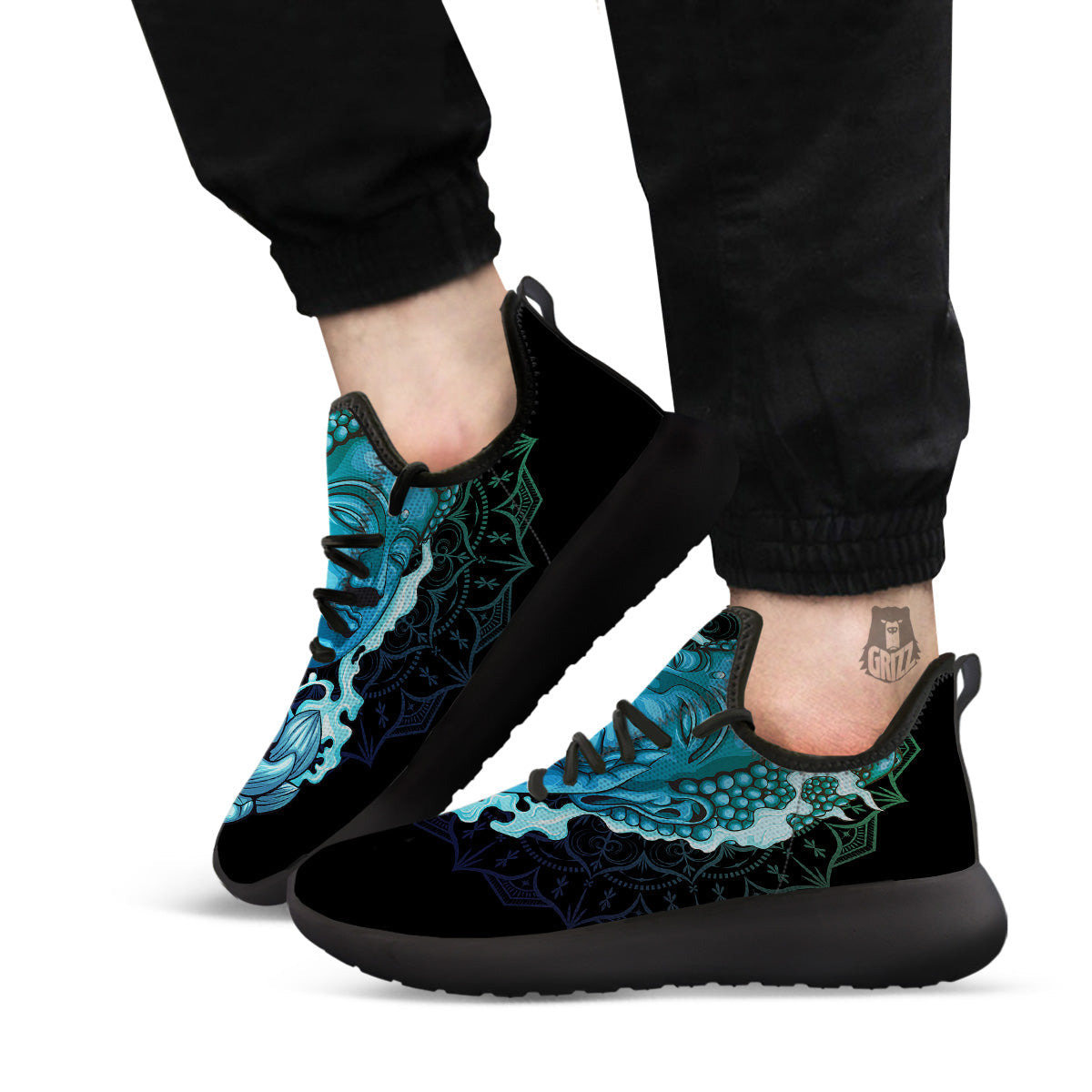 Buddha Blue Print Black Athletic Shoes-grizzshop