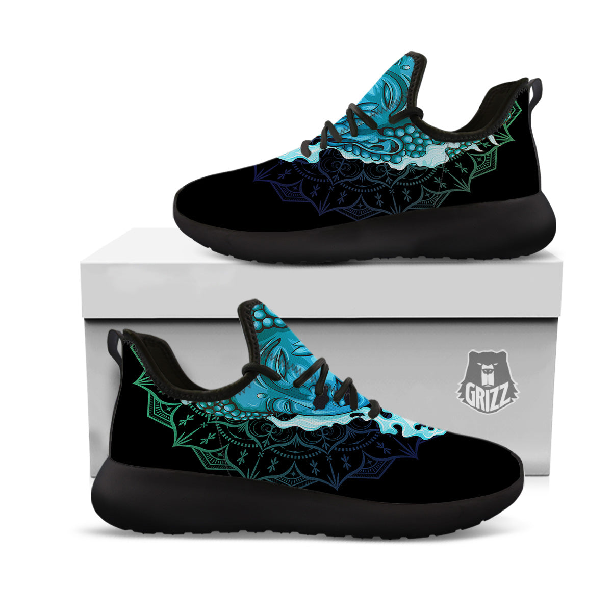 Buddha Blue Print Black Athletic Shoes-grizzshop