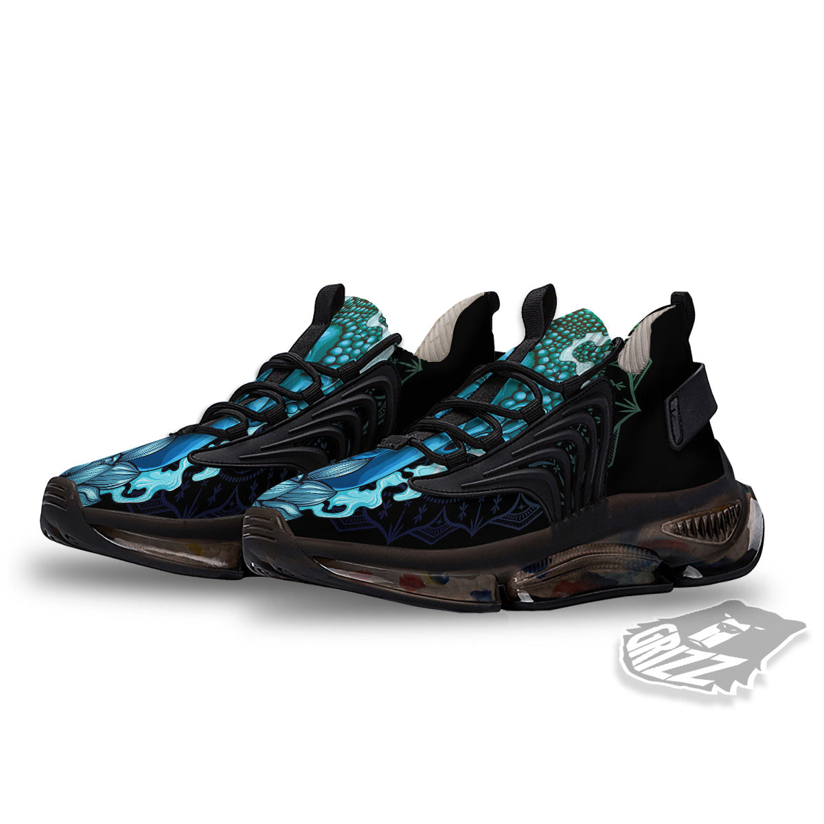 Buddha Blue Print Black Gym Shoes-grizzshop