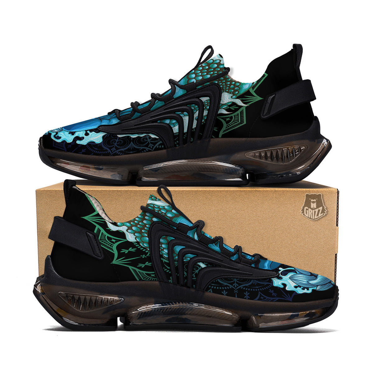 Buddha Blue Print Black Gym Shoes-grizzshop