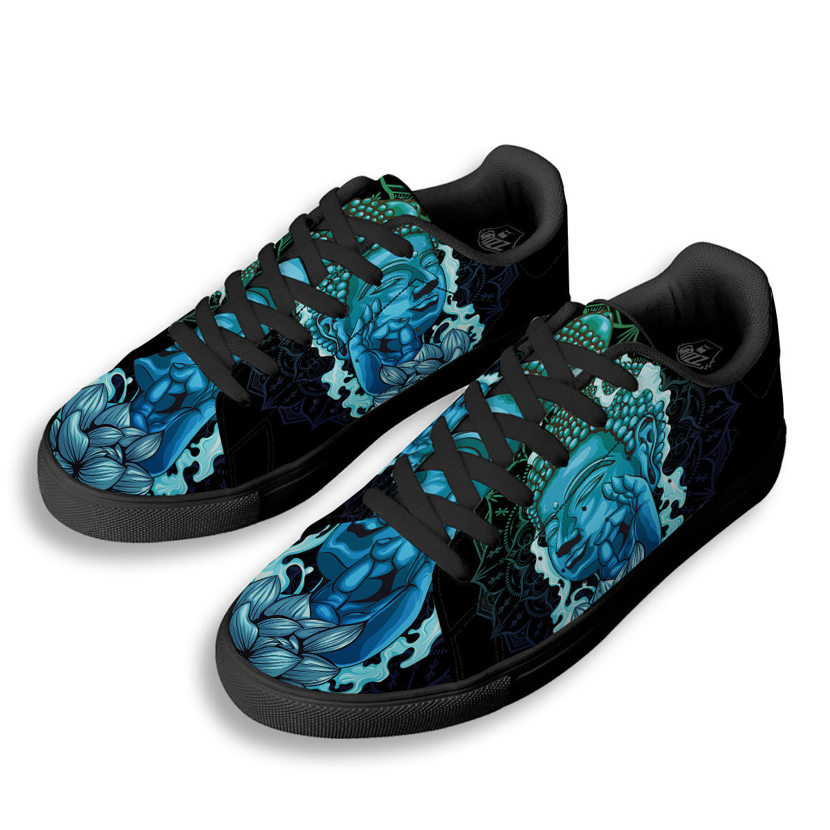 Buddha Blue Print Black Low Top Sneakers-grizzshop