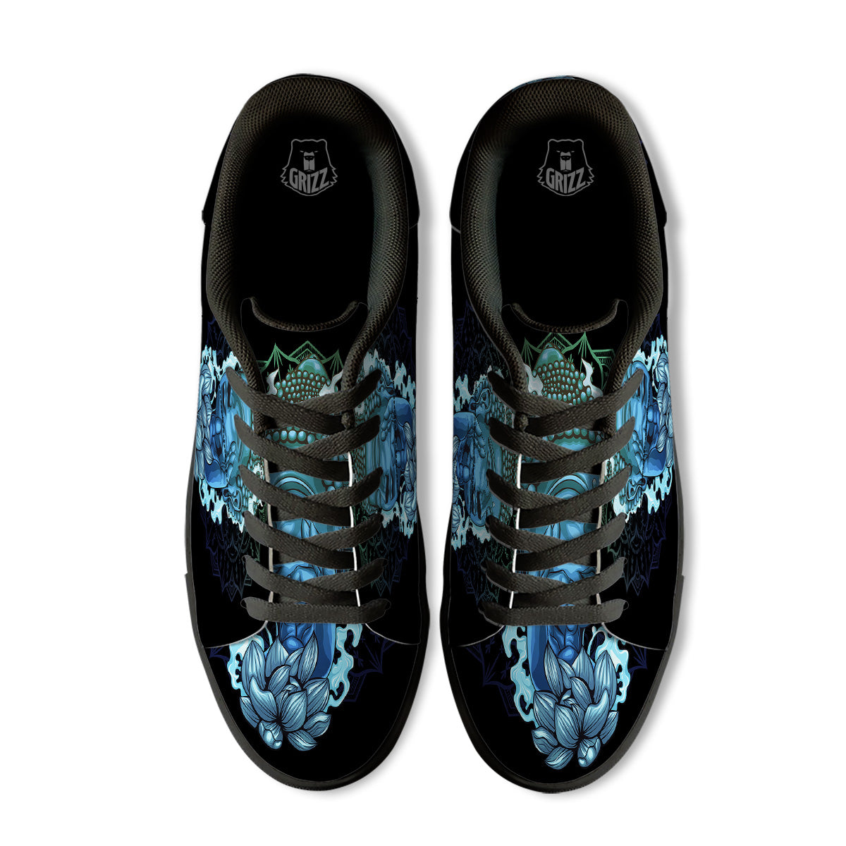 Buddha Blue Print Black Low Top Sneakers-grizzshop