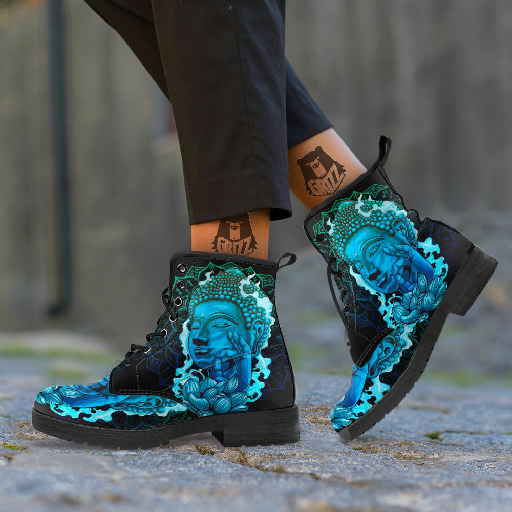 Buddha Blue Print Leather Boots-grizzshop