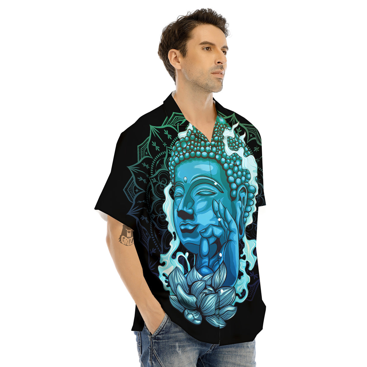 Buddha Blue Print Men's Hawaiian Shirt-grizzshop