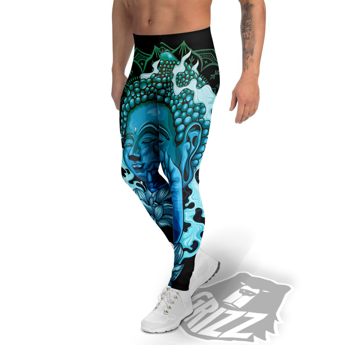 Buddha Blue Print Men's Leggings-grizzshop