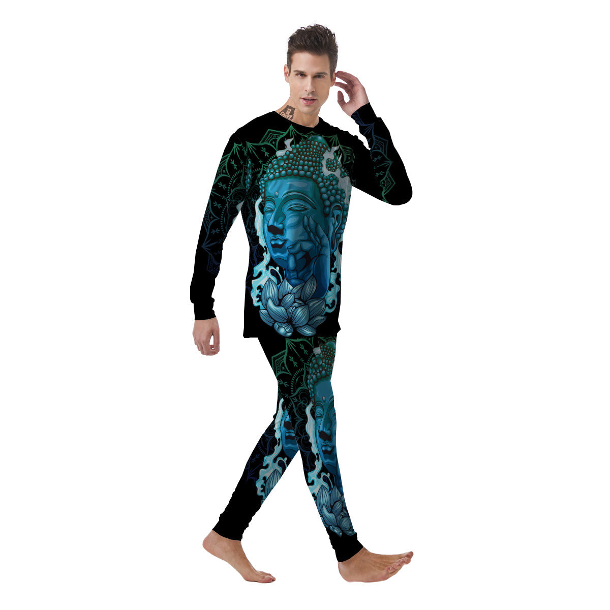 Buddha Blue Print Men's Pajamas-grizzshop