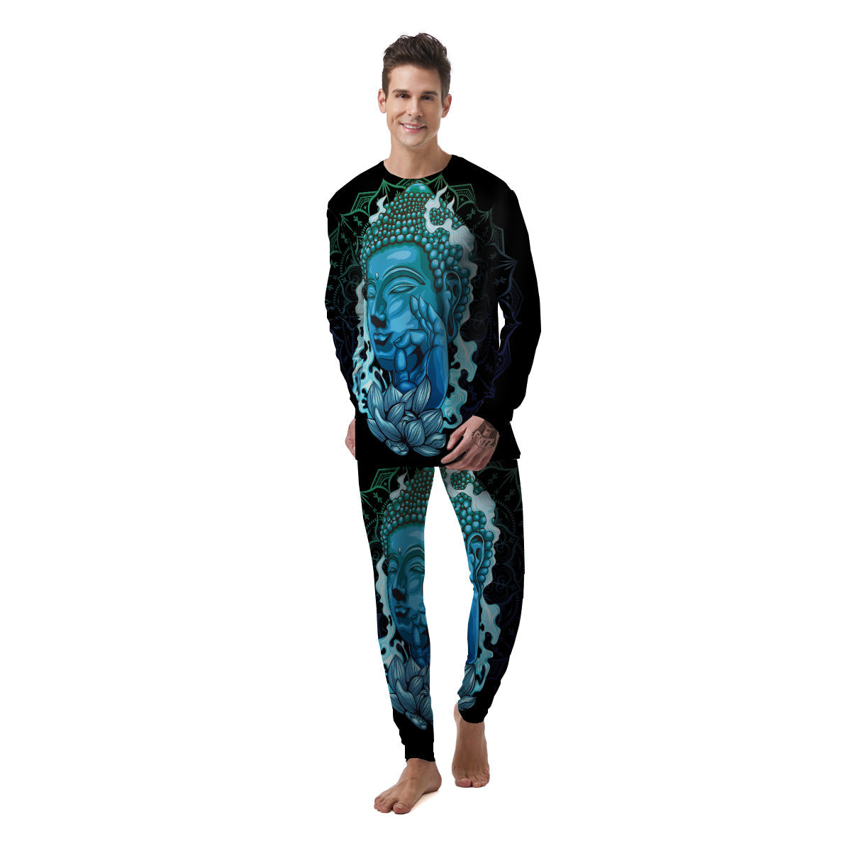 Buddha Blue Print Men's Pajamas-grizzshop