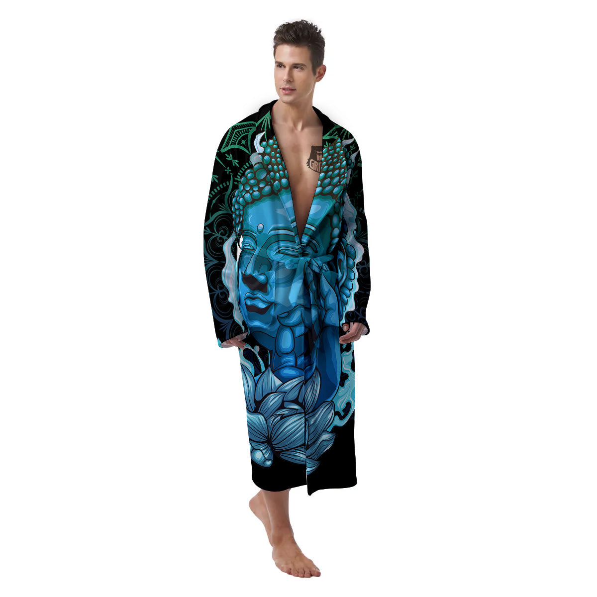 Buddha Blue Print Men's Robe-grizzshop