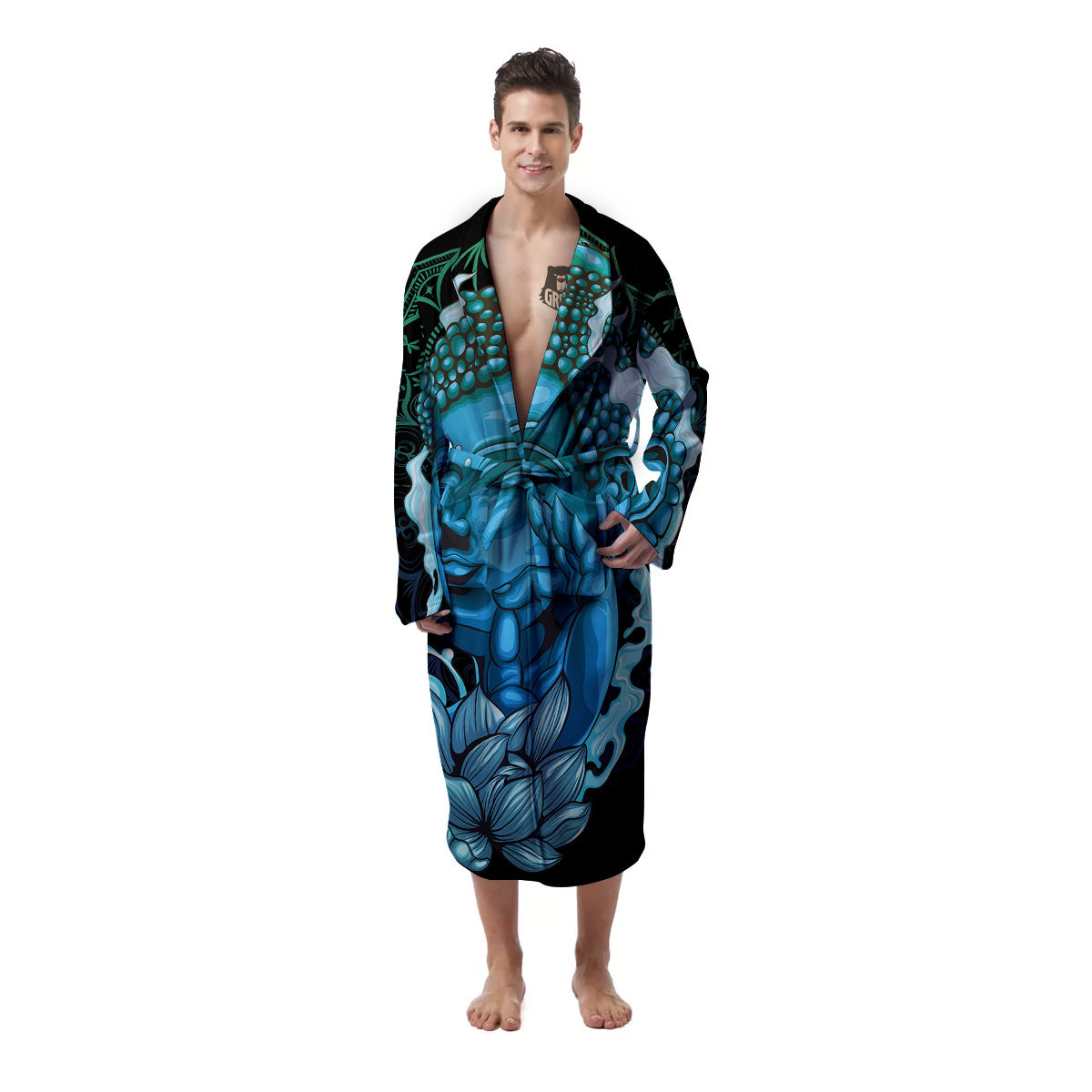 Buddha Blue Print Men's Robe-grizzshop