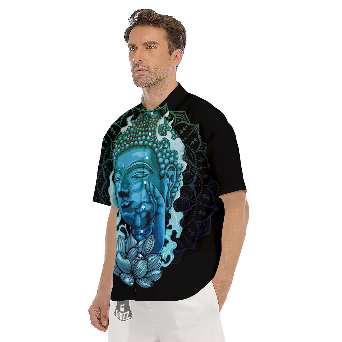 Buddha Blue Print Men's Short Sleeve Shirts-grizzshop