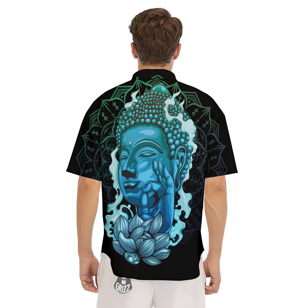 Buddha Blue Print Men's Short Sleeve Shirts-grizzshop