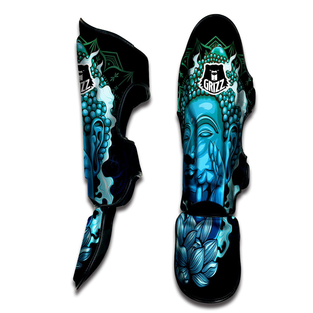 Buddha Blue Print Muay Thai Shin Guards-grizzshop