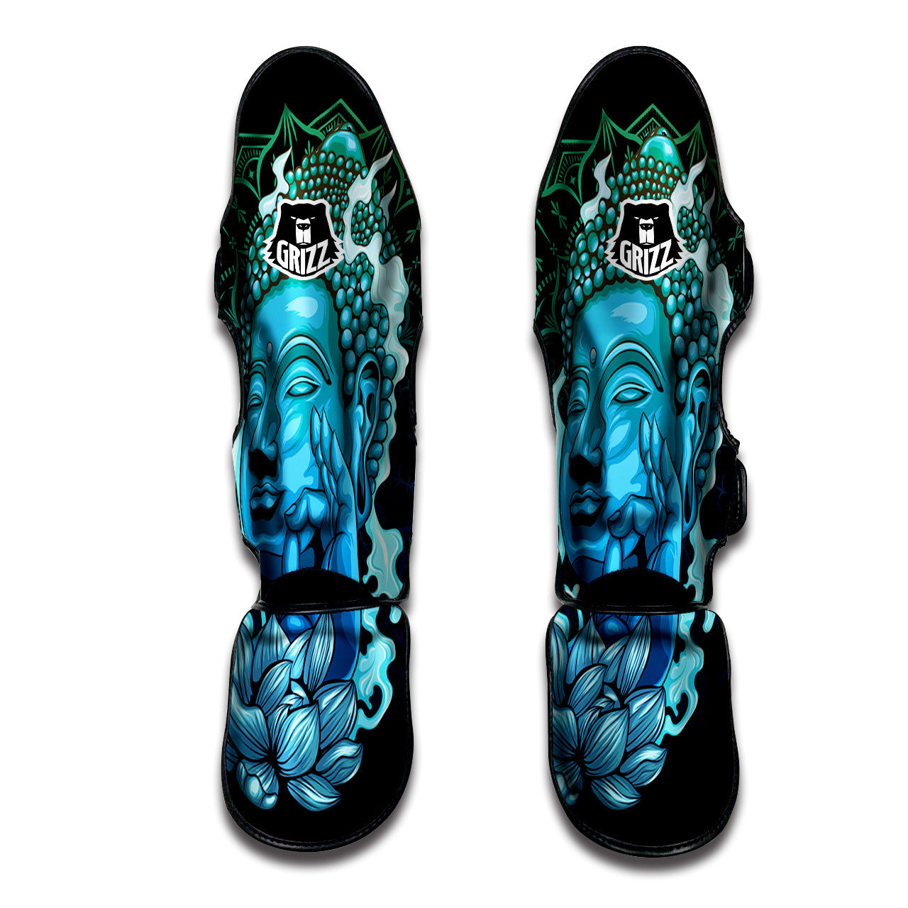Buddha Blue Print Muay Thai Shin Guards-grizzshop