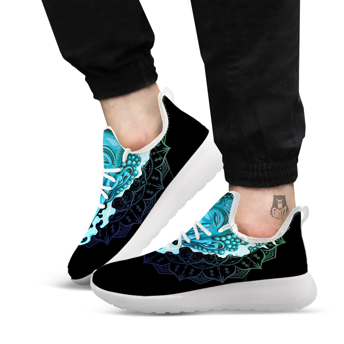 Buddha Blue Print White Athletic Shoes-grizzshop