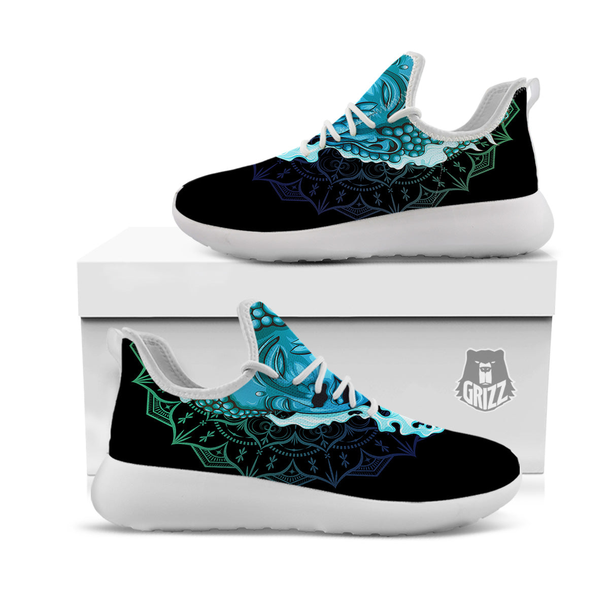 Buddha Blue Print White Athletic Shoes-grizzshop