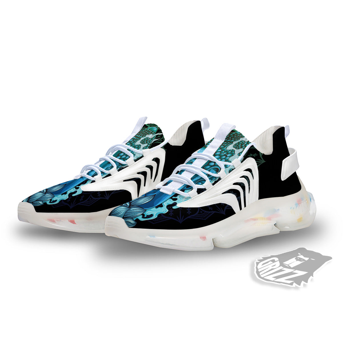 Buddha Blue Print White Gym Shoes-grizzshop
