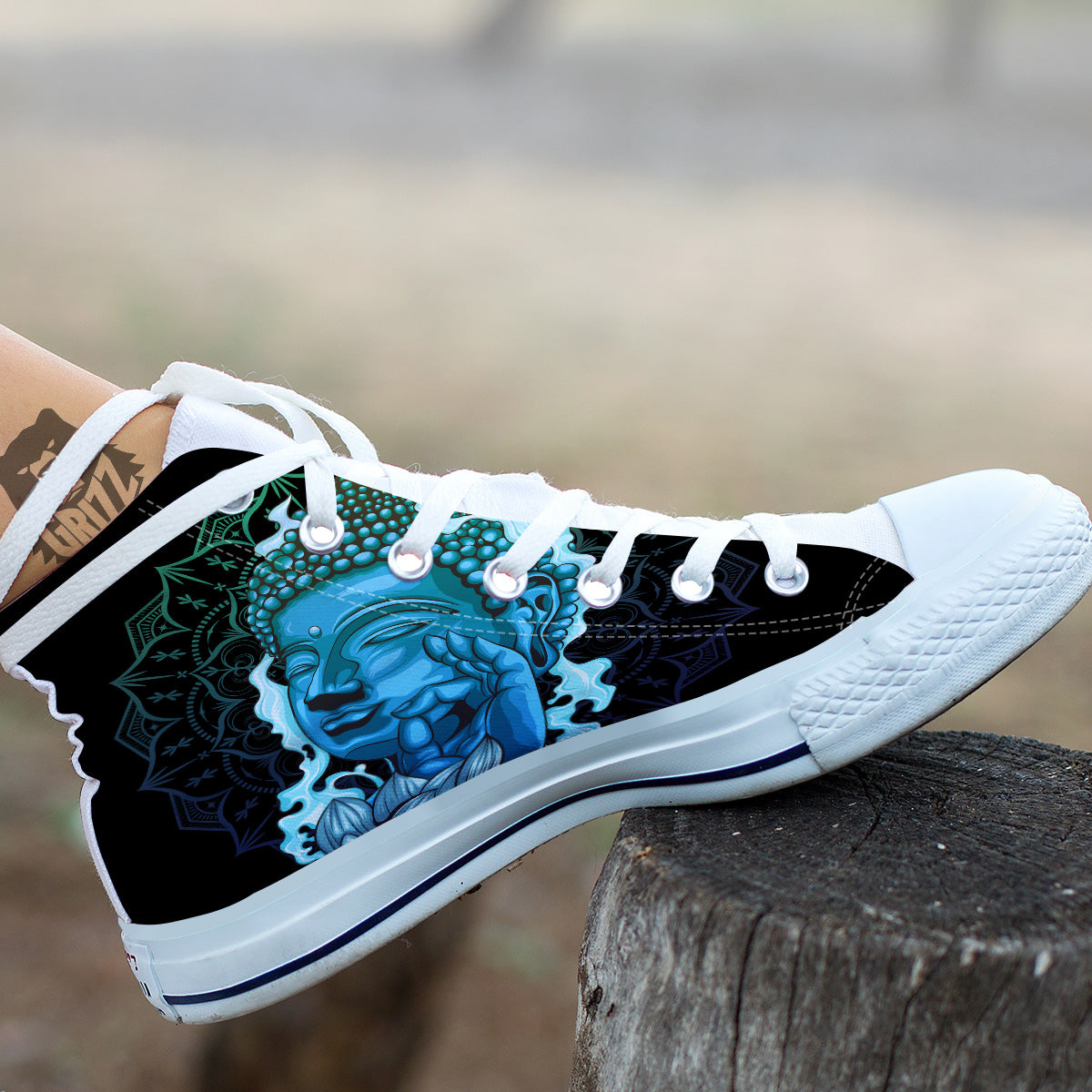 Buddha Blue Print White High Top Shoes-grizzshop