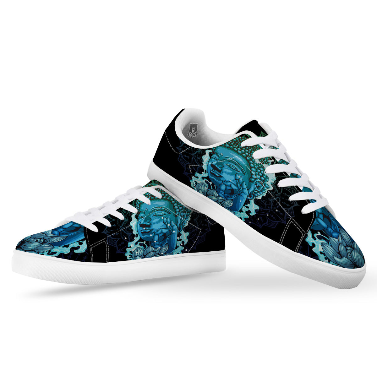 Buddha Blue Print White Low Top Sneakers-grizzshop