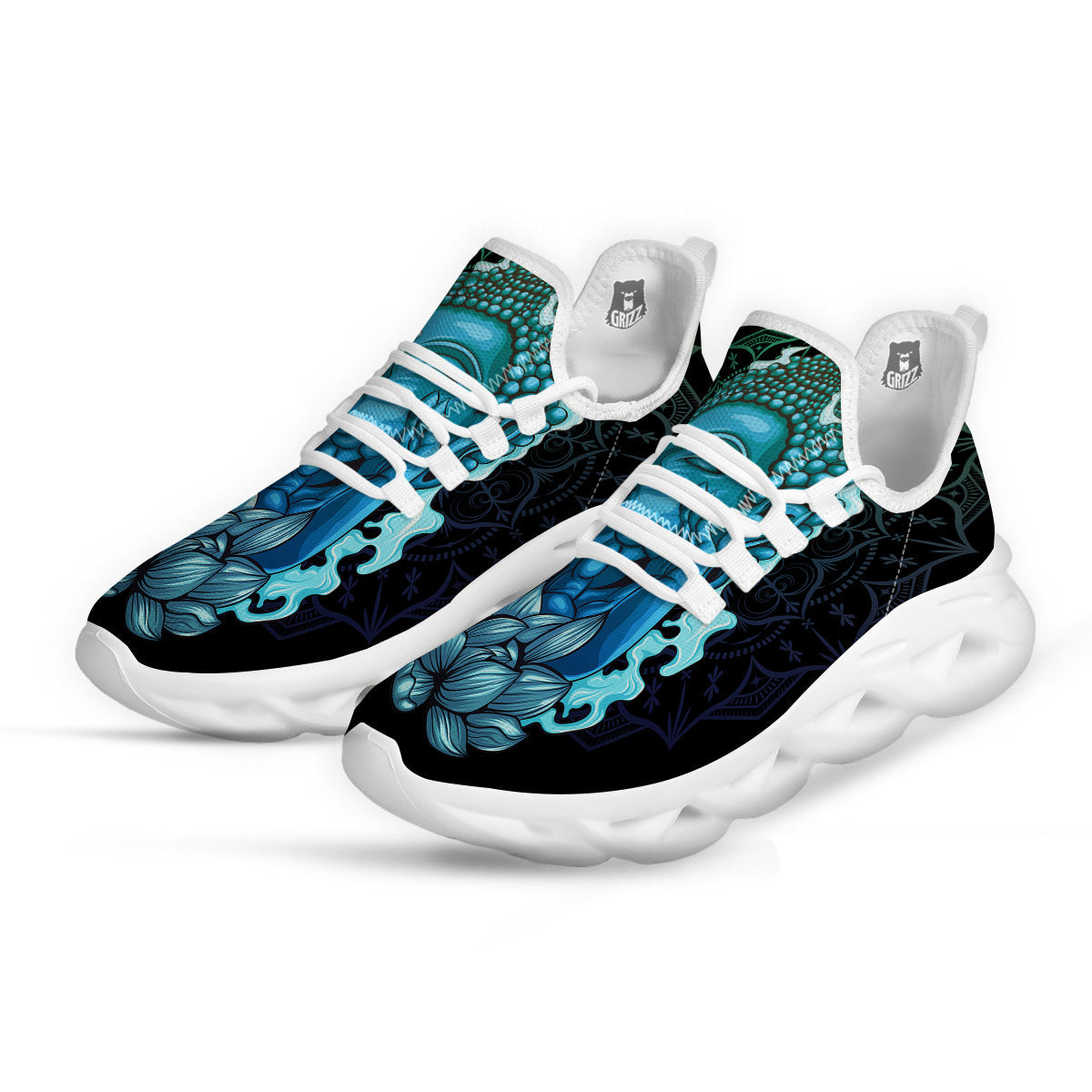 Buddha Blue Print White Running Shoes-grizzshop