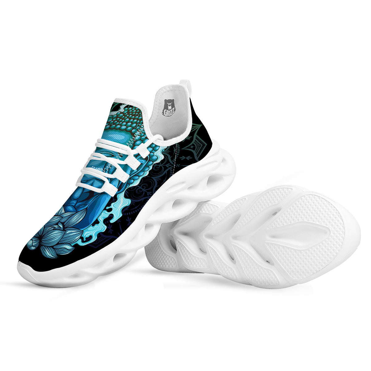 Buddha Blue Print White Running Shoes-grizzshop