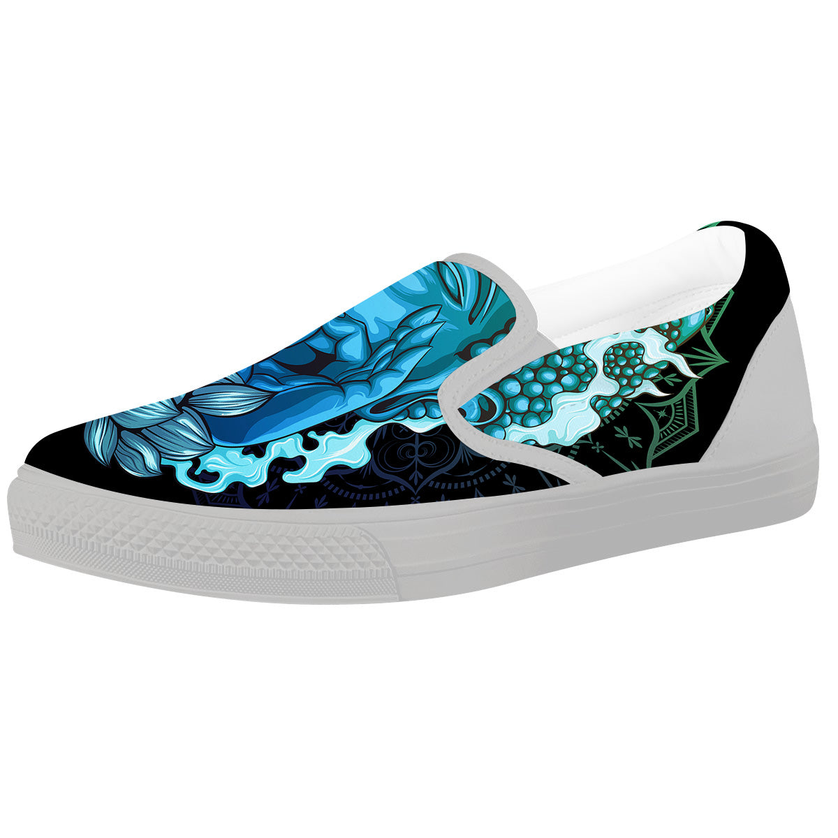 Buddha Blue Print White Slip On Shoes-grizzshop