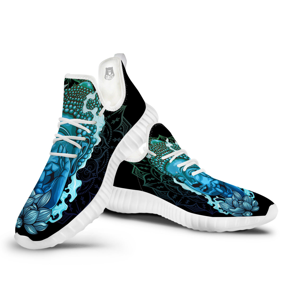 Buddha Blue Print White Walking Shoes-grizzshop
