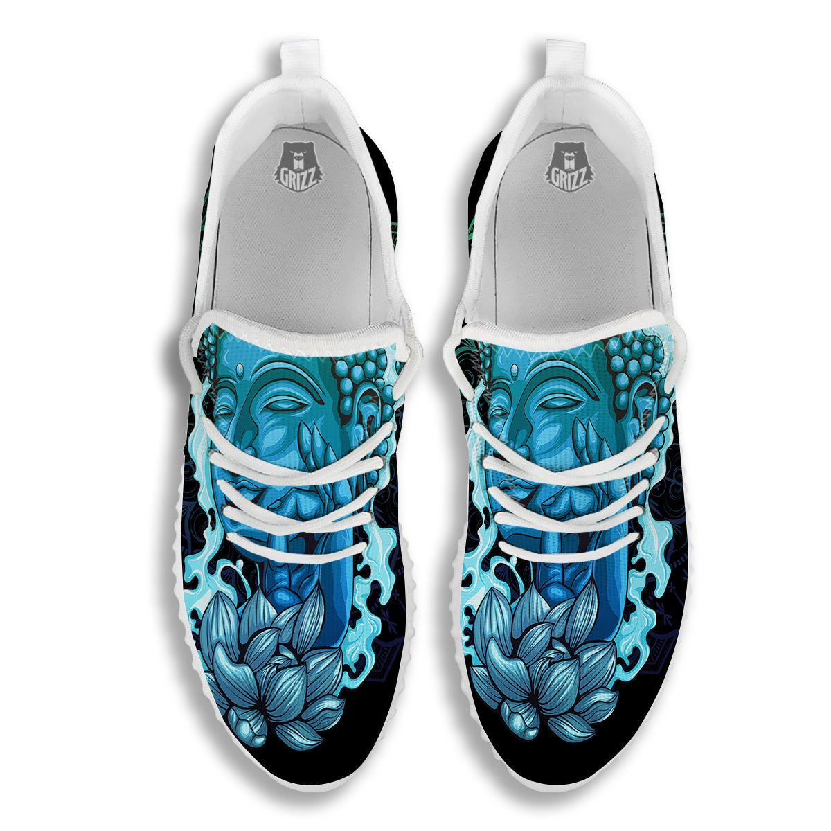 Buddha Blue Print White Walking Shoes-grizzshop