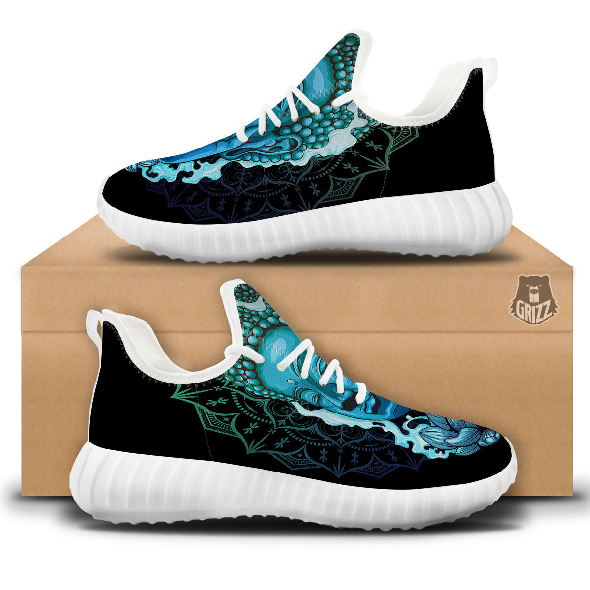 Buddha Blue Print White Walking Shoes-grizzshop