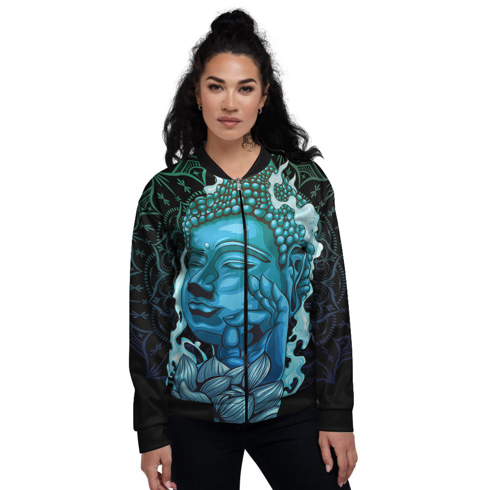 Buddha Blue Print Women's Bomber Jacket-grizzshop