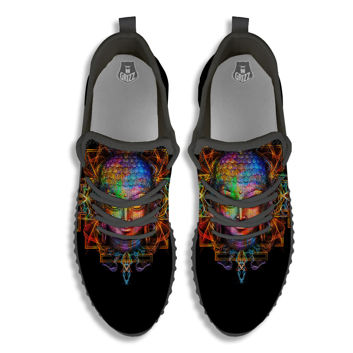 Buddha Colorful Print Black Walking Shoes-grizzshop