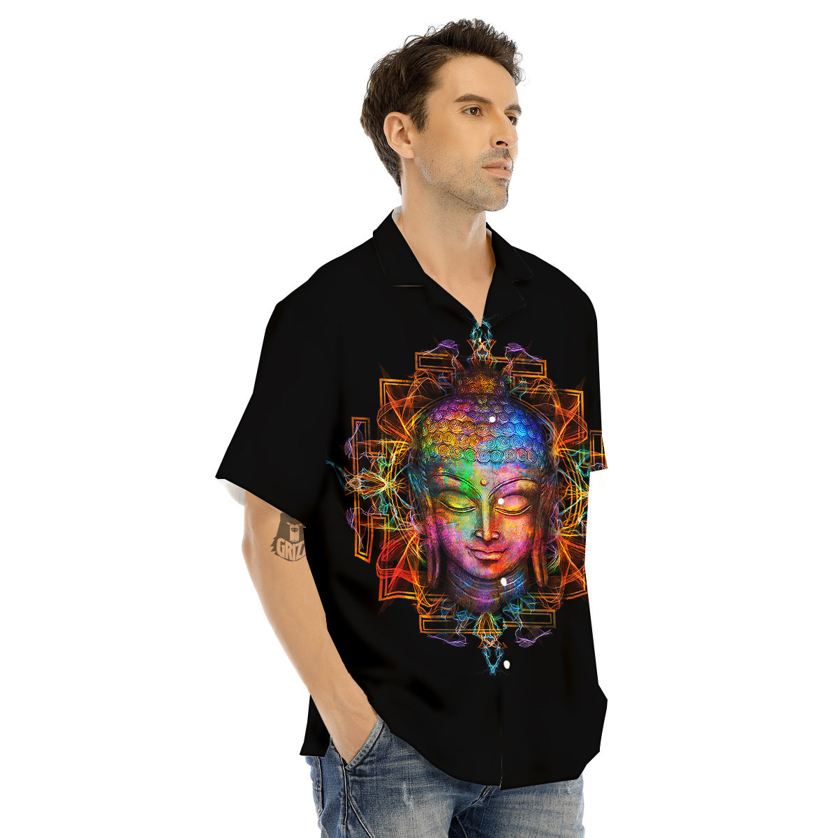 Buddha Colorful Print Men's Hawaiian Shirt-grizzshop
